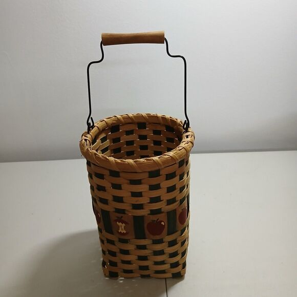 Set of 3 Hand Woven Rattan Wicker Apple Themed Baskets with Wood & Metal Handles - Picture 8 of 12